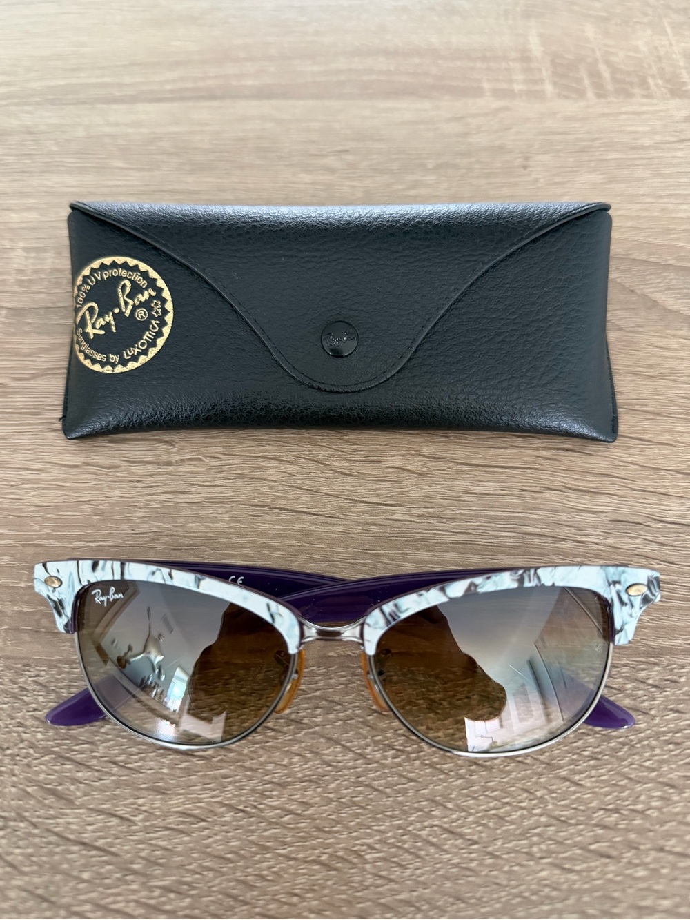 Ray-Ban Women's Cat Eye Sunglasses in Purple and White Marble